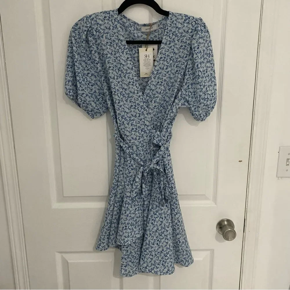 RIHOAS Blue Floral Wrap Dress | Cottagecore Spring Wedding Guest | NWT - Picture 1 of 3